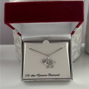 Sterling Silver Elephant Necklace with Genuine Diamond Accent